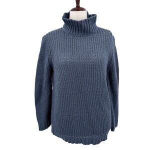 M MAGASCHONI Women's Blue Open Knit‎ Turtleneck Sweater Mohair Blend Large L